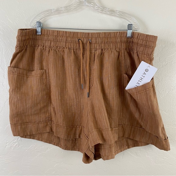 Athleta NWT Size 22 Tan Striped Cabo Linen Textured High Waist Loose Fit Short